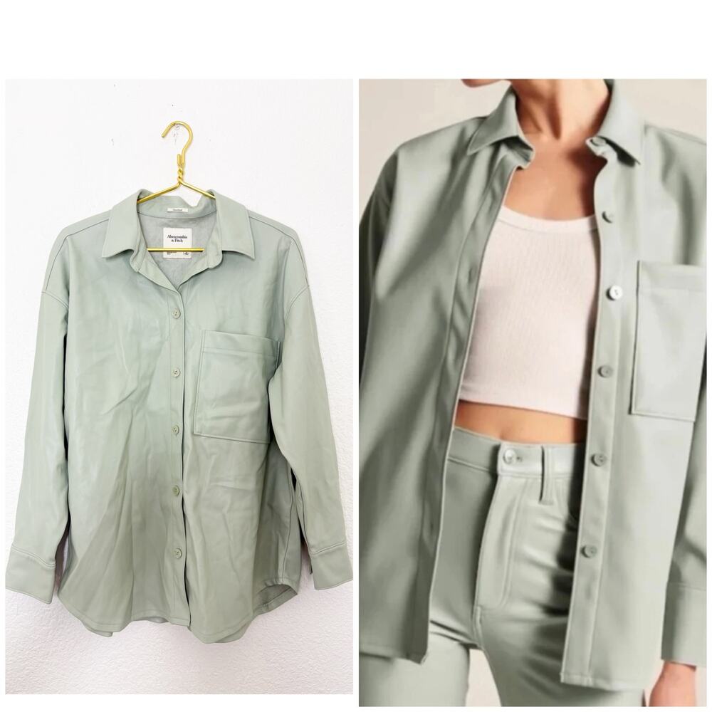 Abercrombie & Fitch Vegan Leather Oversized Shirt-Jacket Size Large Mint Shacket